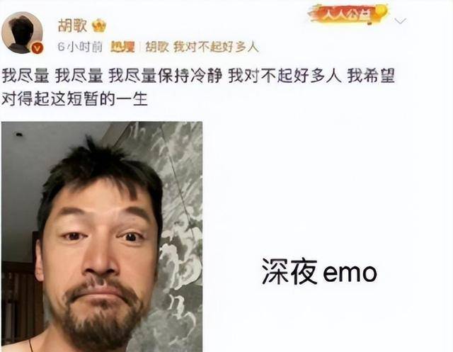 胡歌深夜发文，精神状态堪忧：“我尽量冷静，我对不起很多人”