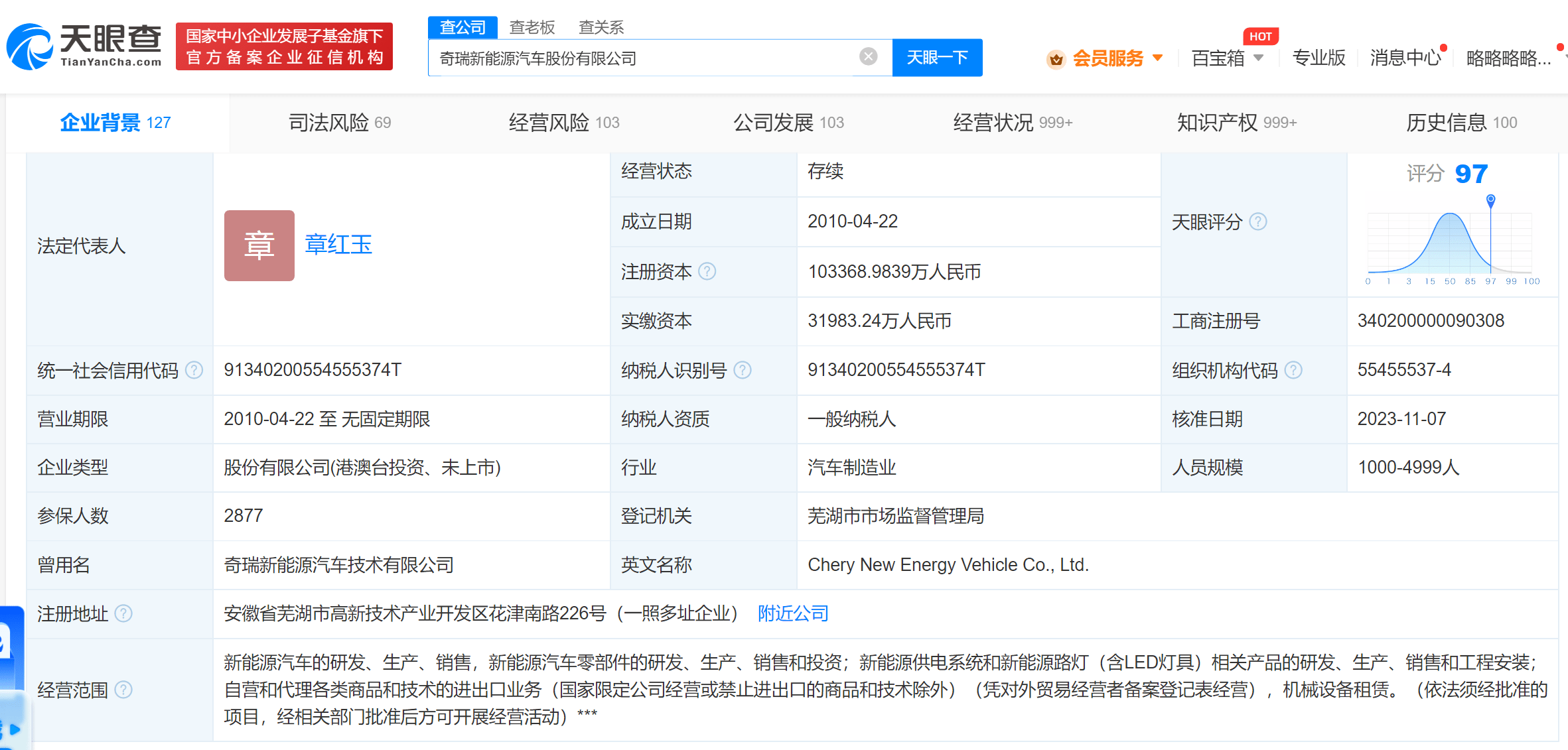 奇瑞新能源汽车公司增资至10.3亿 尹同跃卸任奇瑞新能源汽车董事长