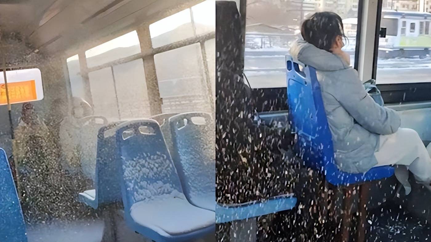 东北公交车内下雪乘客淡定乘坐，这就是既来之则安之吧？